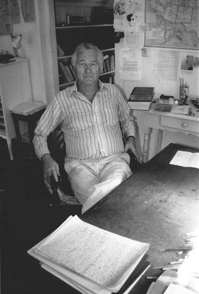 Bill Styron in his West Chop writing room on Martha's Vineyard - August 1989. Credits: work of William Waterway (C. 1989) shared under the Creative Commons Attribution-Share Alike 3.0 Unported license.